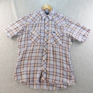 Vintage USA Made Wrangler Plaid Western Shirt Mens L Short Sleeve Pearl Snap‎